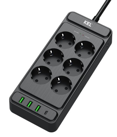 FJÖLTENGI 6F+USB-C/A SVART 2,0M H05VV-F3G1,5 W-00354