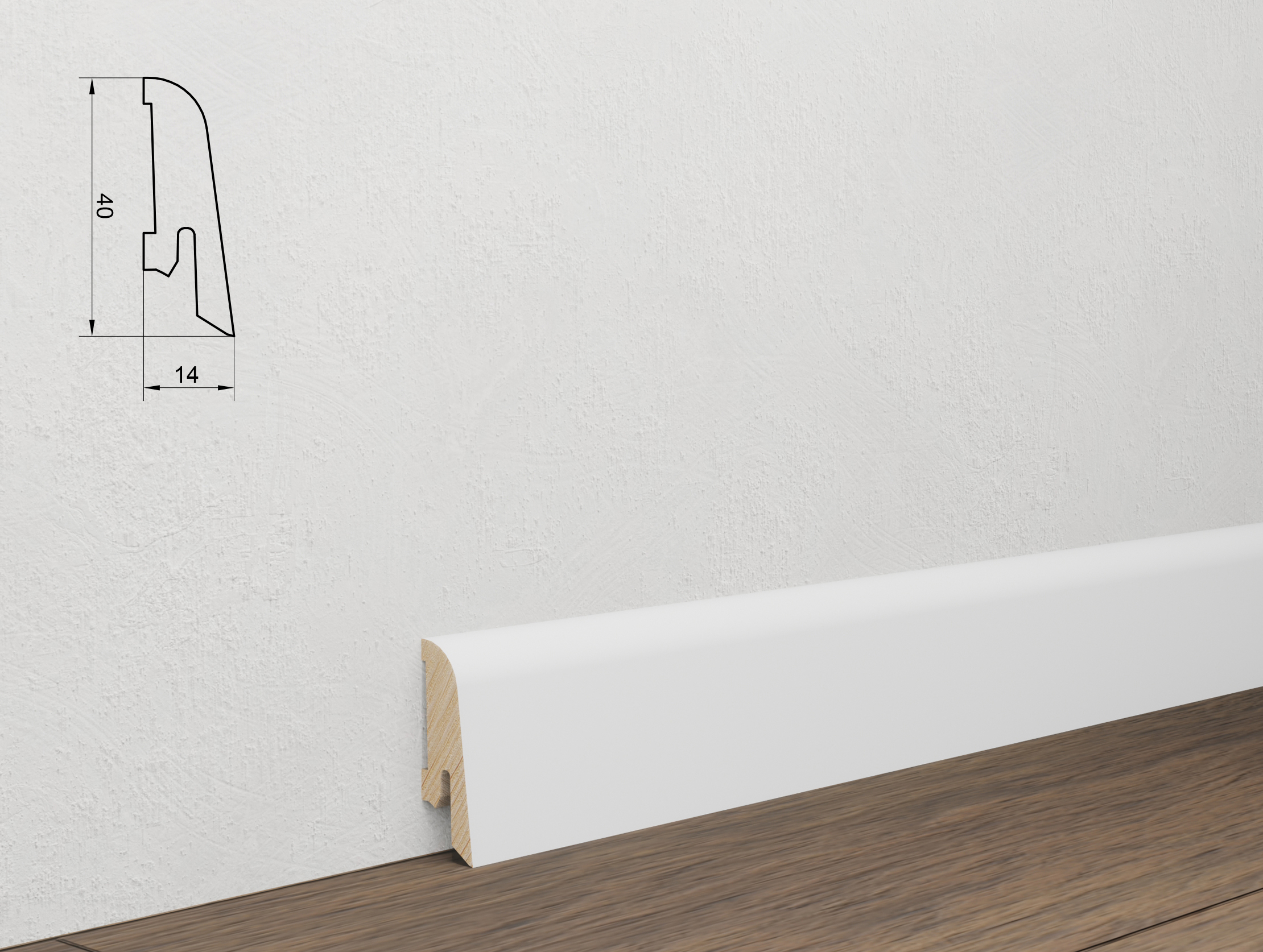 Parketlisti hvítur KS40 14x40mm