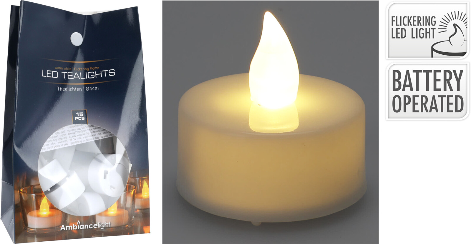 Rafhlöðusprittkerti 15stk í poka