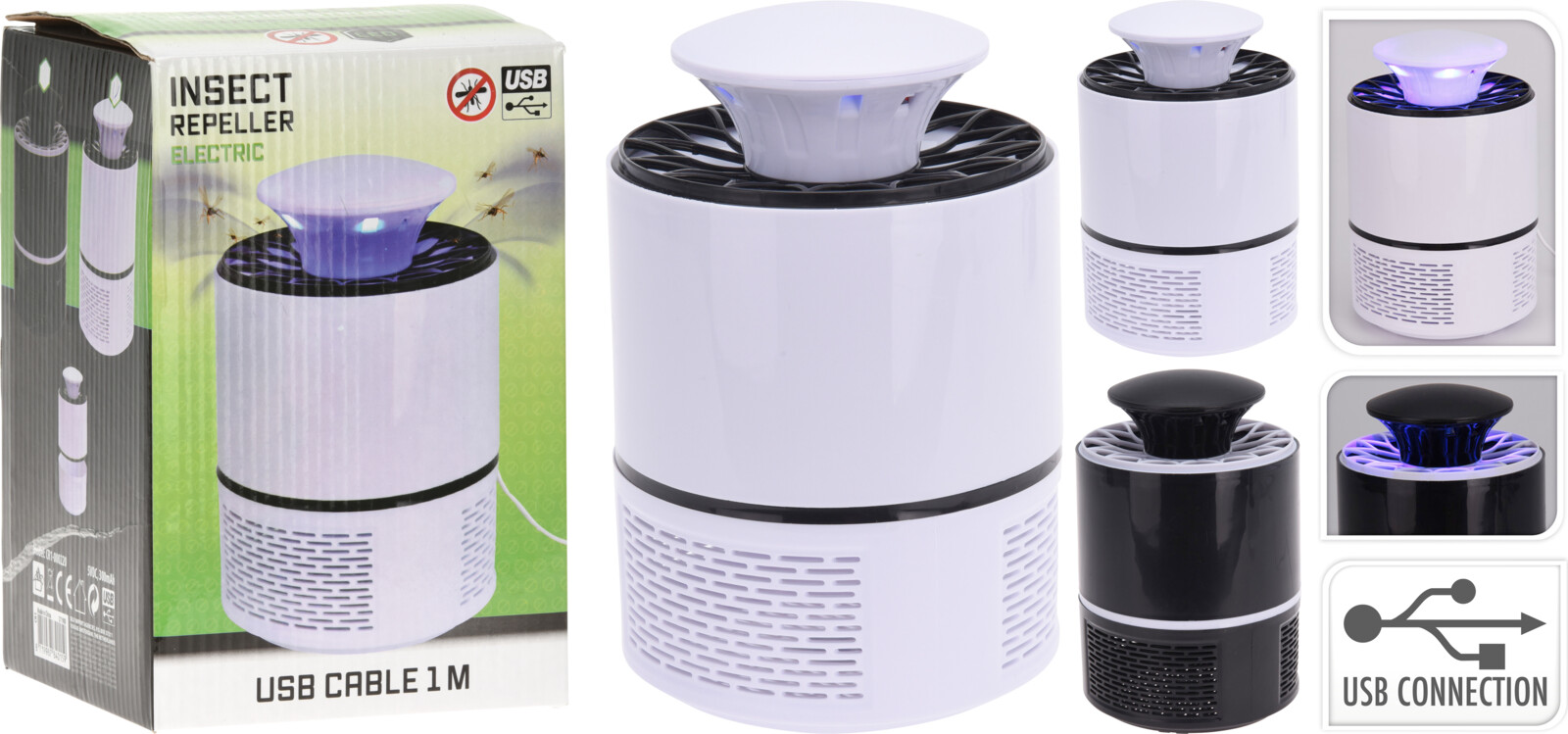 Flugnagildra með ljósi og sogi, USB kapall fylgir 13*H19cm