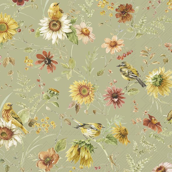 Servíettur 33*33cm Late summer flowers green