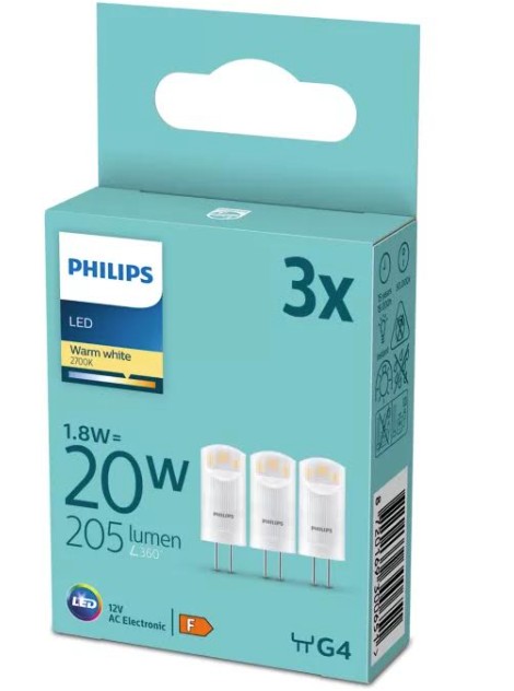 LEDC G4 20W 205lm 1,8W 2700K 3pakk PHS-LEDC-KU20G4-3P