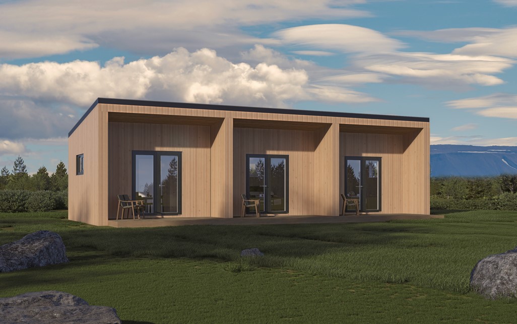 52m² Fullbúið hús þrískipt einhalla þak