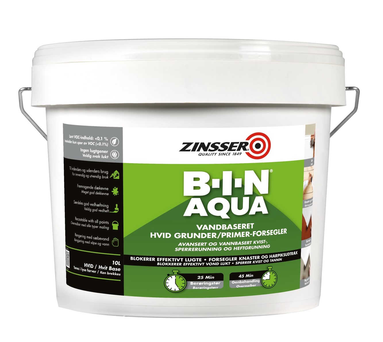 Grunnur Zinsser BIN Aqua 10 ltr hvítur