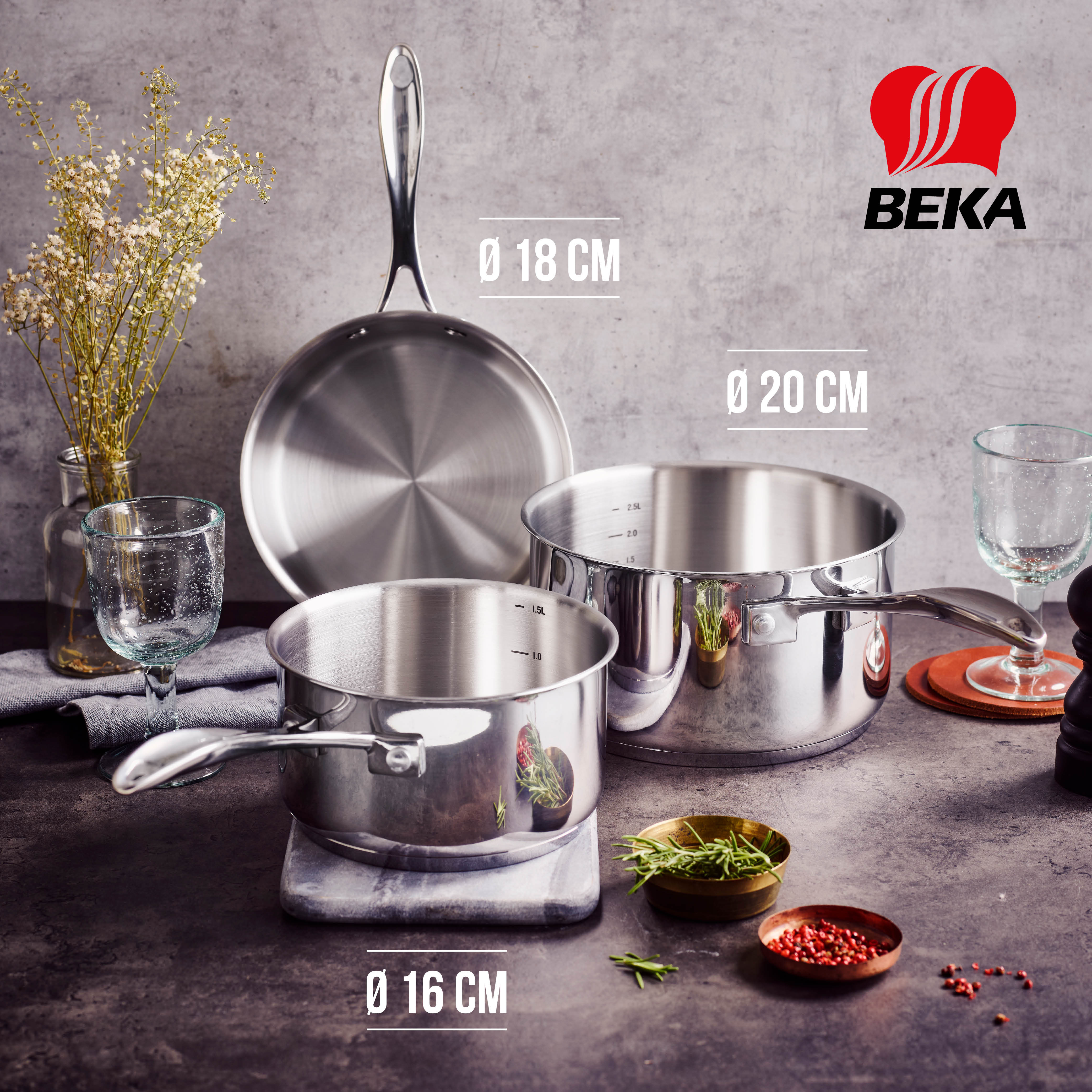 Beka CHEF skaftpottasett 3 stk