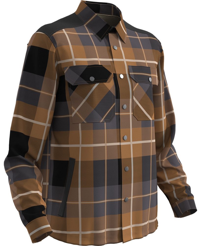 Köflótt vinnuskyrta, fóðruð-brúntóna S