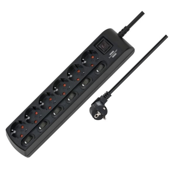 FJÖLTENGI 6F SVART  2M M/ROFA Á HVERN TENGIL- 3G1,5 2M SNÚRA