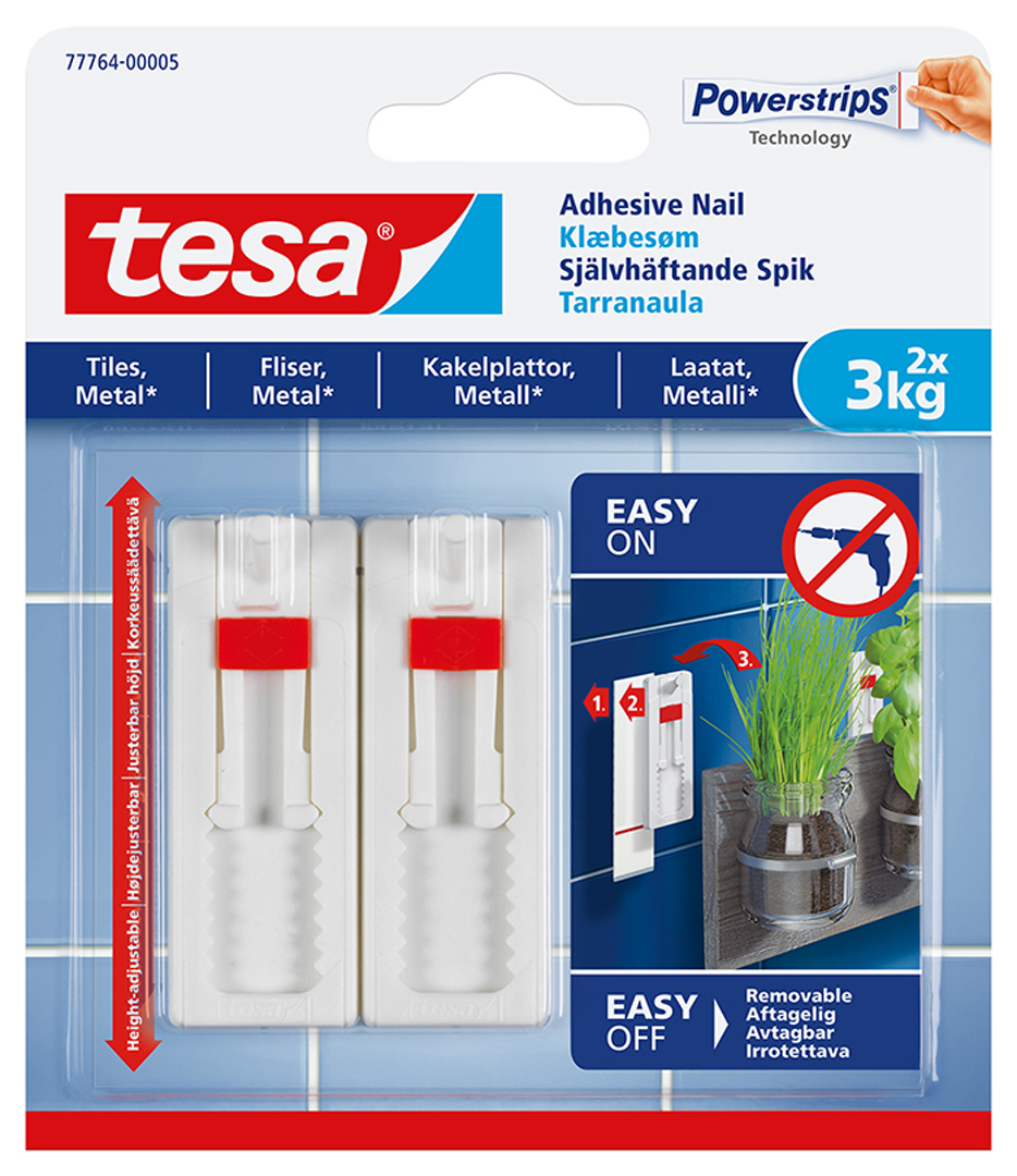 Tesa lím nagli 2x3kg á flísar og slétta veggi stillanlegur