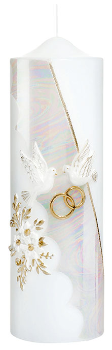 Hamingjukerti Dúfur 7*22cm hvítt með gylltu