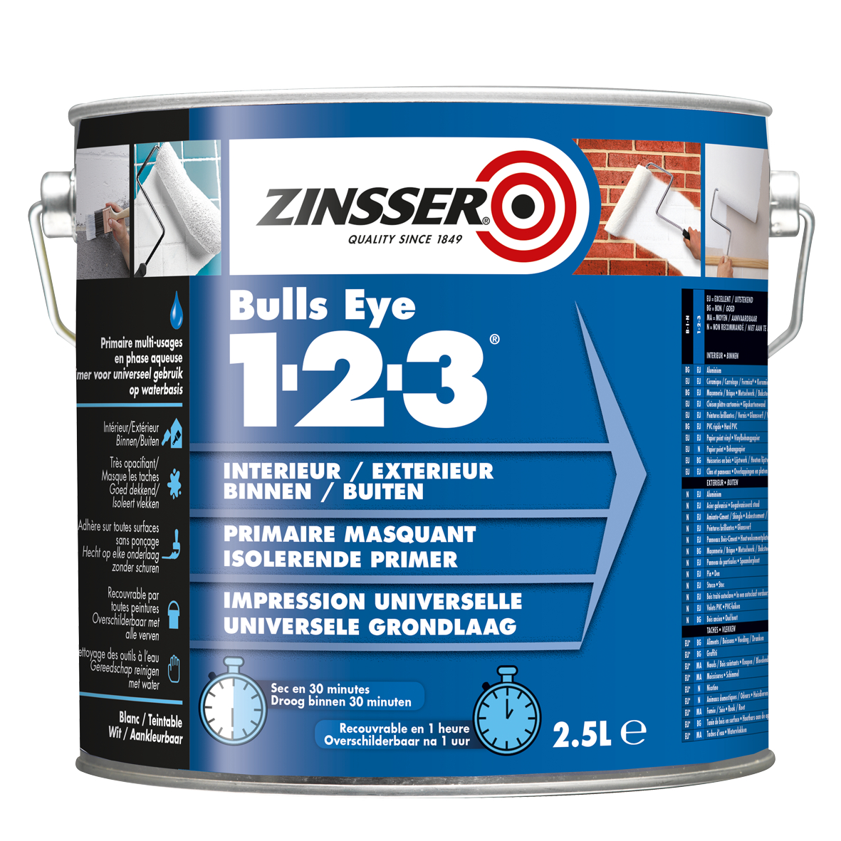 Grunnur Zinsser 1-2-3 Bulls Eye hvítur 2,5ltr