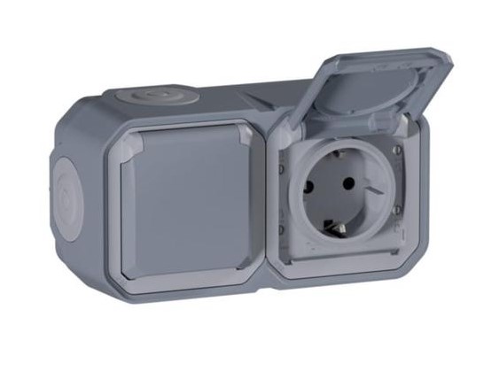 TENGILL 2x PLEXO N GRÁTT, TVÖFALD. 69742L MEÐ BOTN 16A IP55