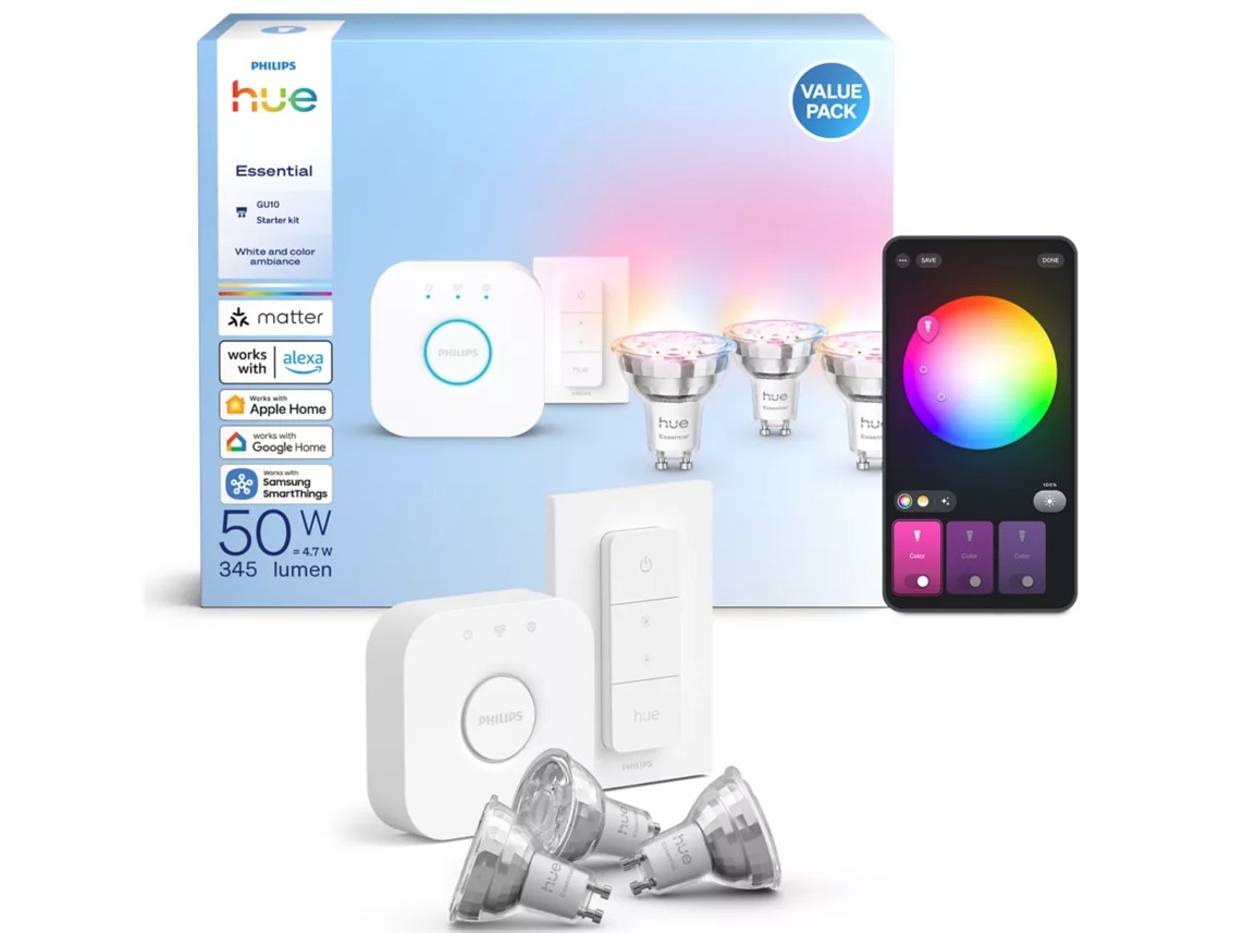 Hue Essential 50W RGBW GU10 345lm 4,7W Startsett 3x + Rofi