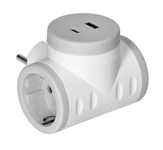 MILLITENGI 2xTENGILL +USB A+C, Hvítt/Grátt, OR-AE-13281(GS)