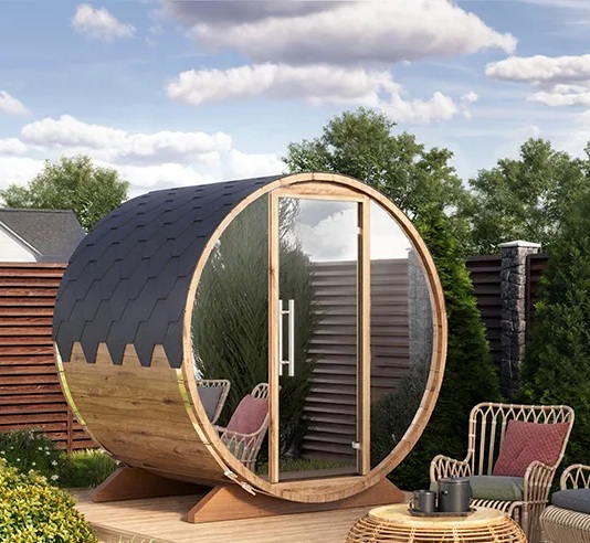 SaunaTunna 1,6m samsett - 2-3 manna, Thermowood, spegilgler.
