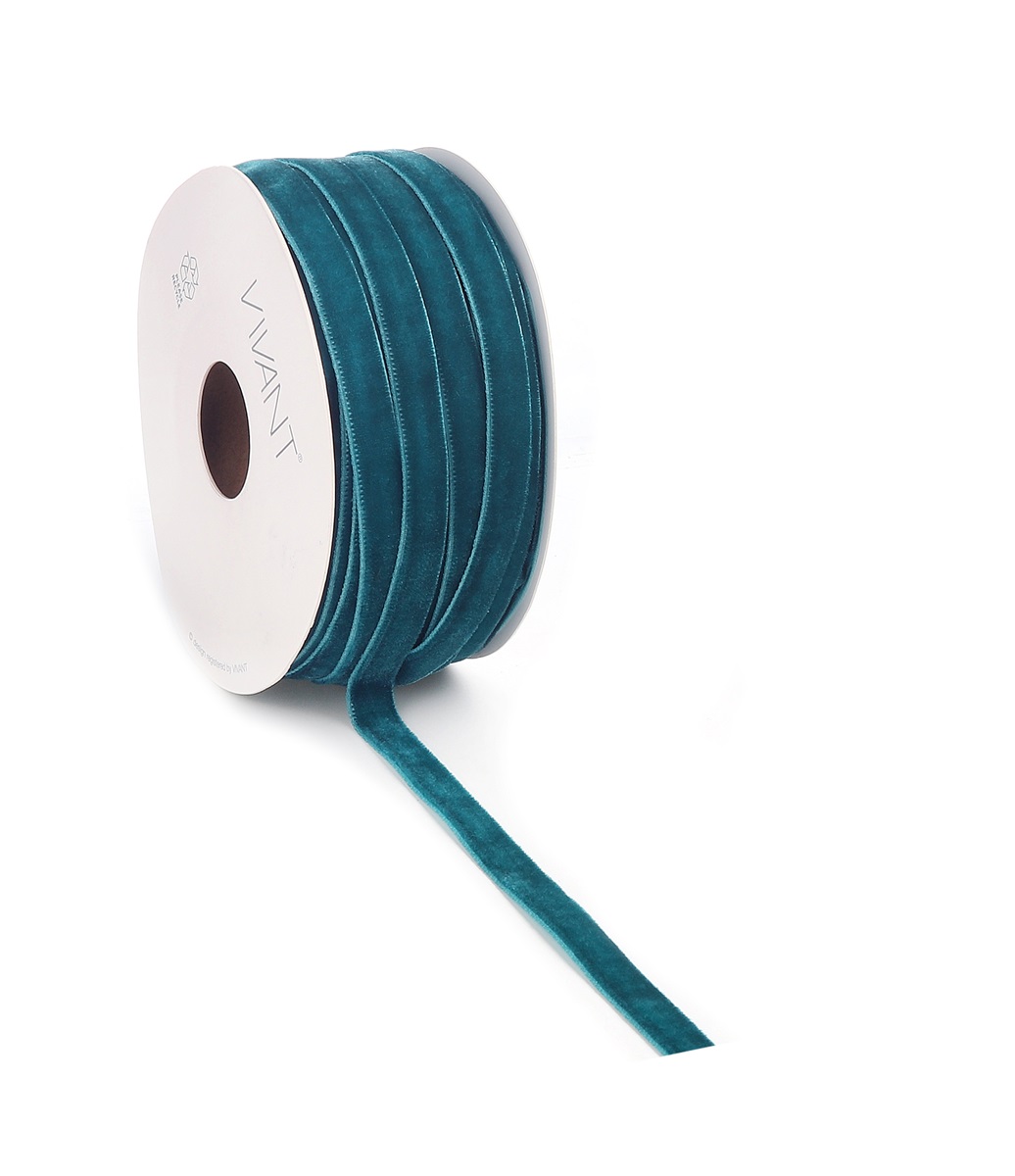 Borði velvet 9mm*20m petrol blár