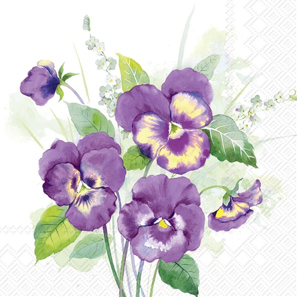 Servíettur 'Pansies Bouquet' 33*33cm 20stk. fjólu