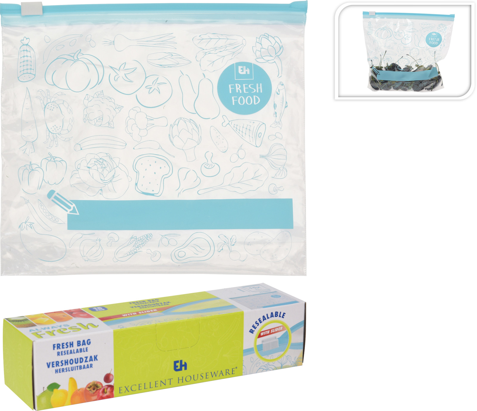 Plastpokar m. rennilás 1 l 15 stk