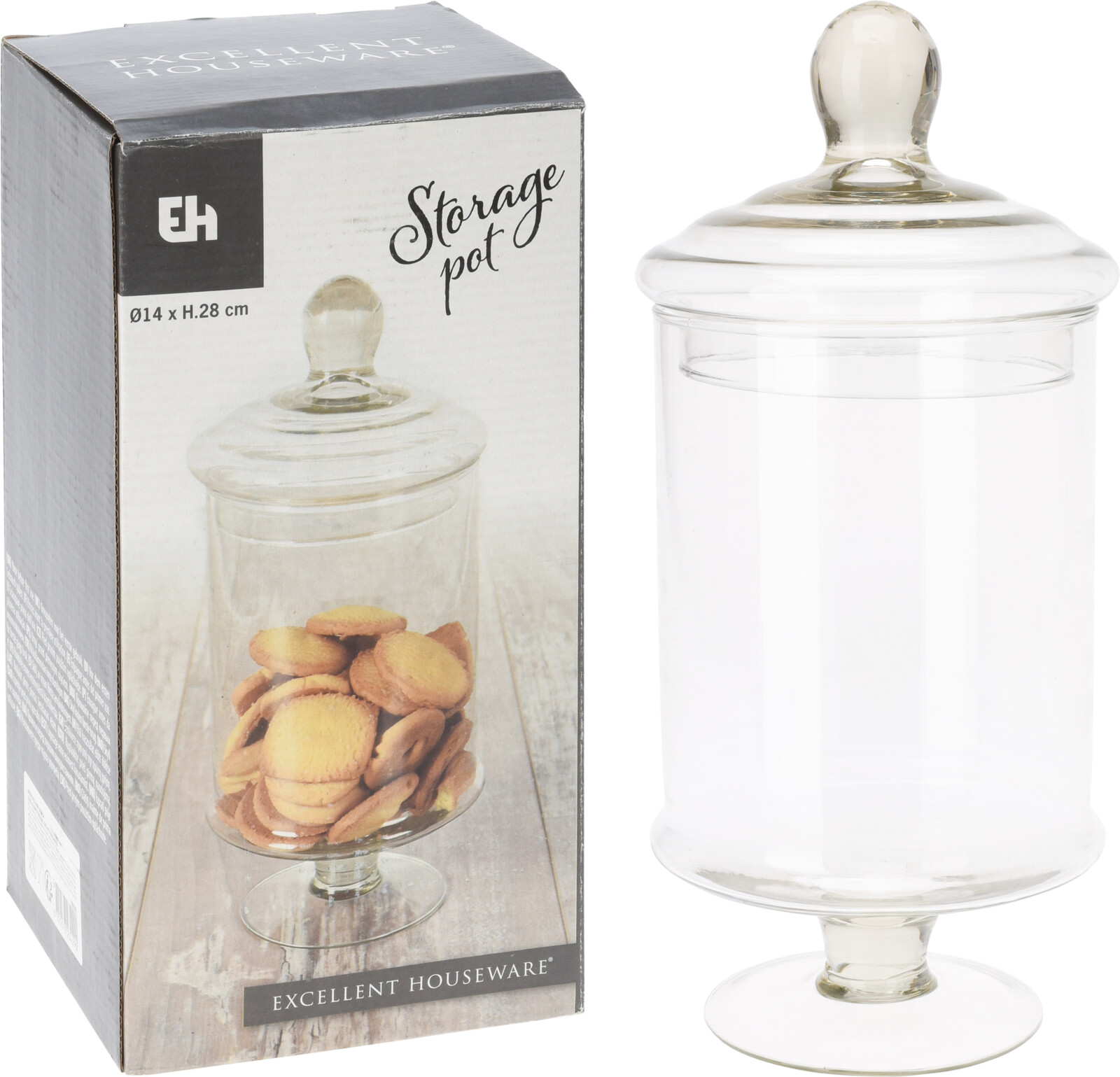 Glerkrukka á fæti með loki 14*h26cm