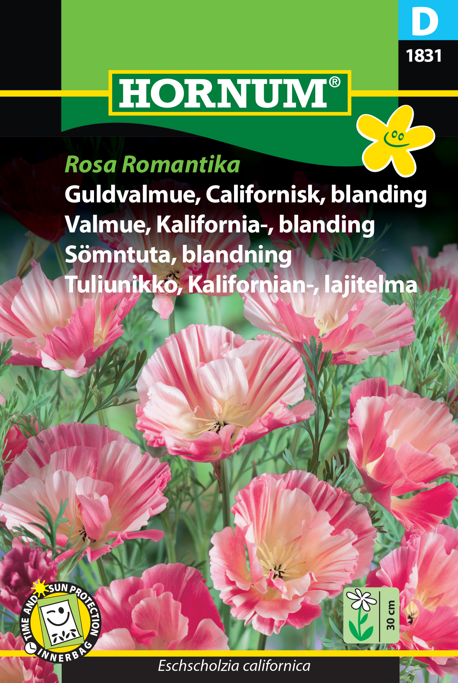 Fræ Gullvalmúi Eschscholzia californica Rosa Romantika
