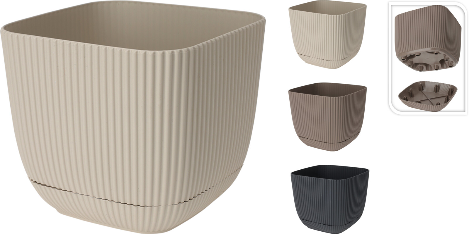 Pottur ferningur 15*h13cm hvítur/brúnn/svartur