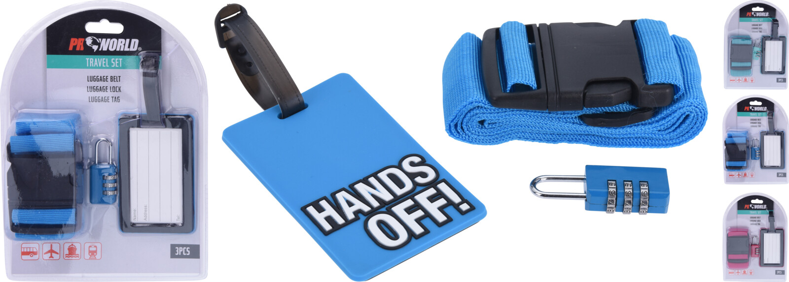 Ferðasett : merkimiði,lás,töskubelti