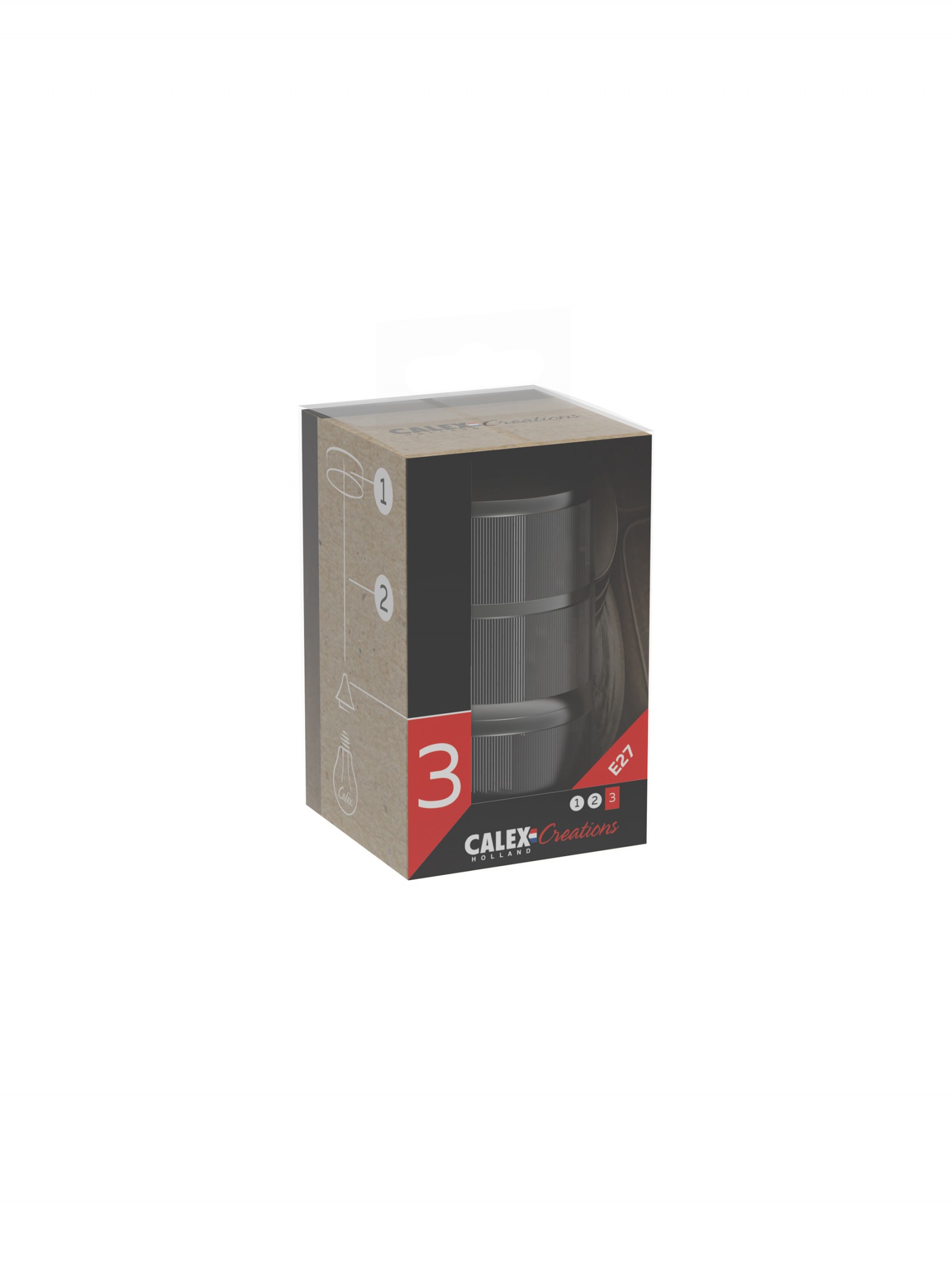 Calex perustæði E27 perlusv/ál, 3 túbulaga m snúrufestingu