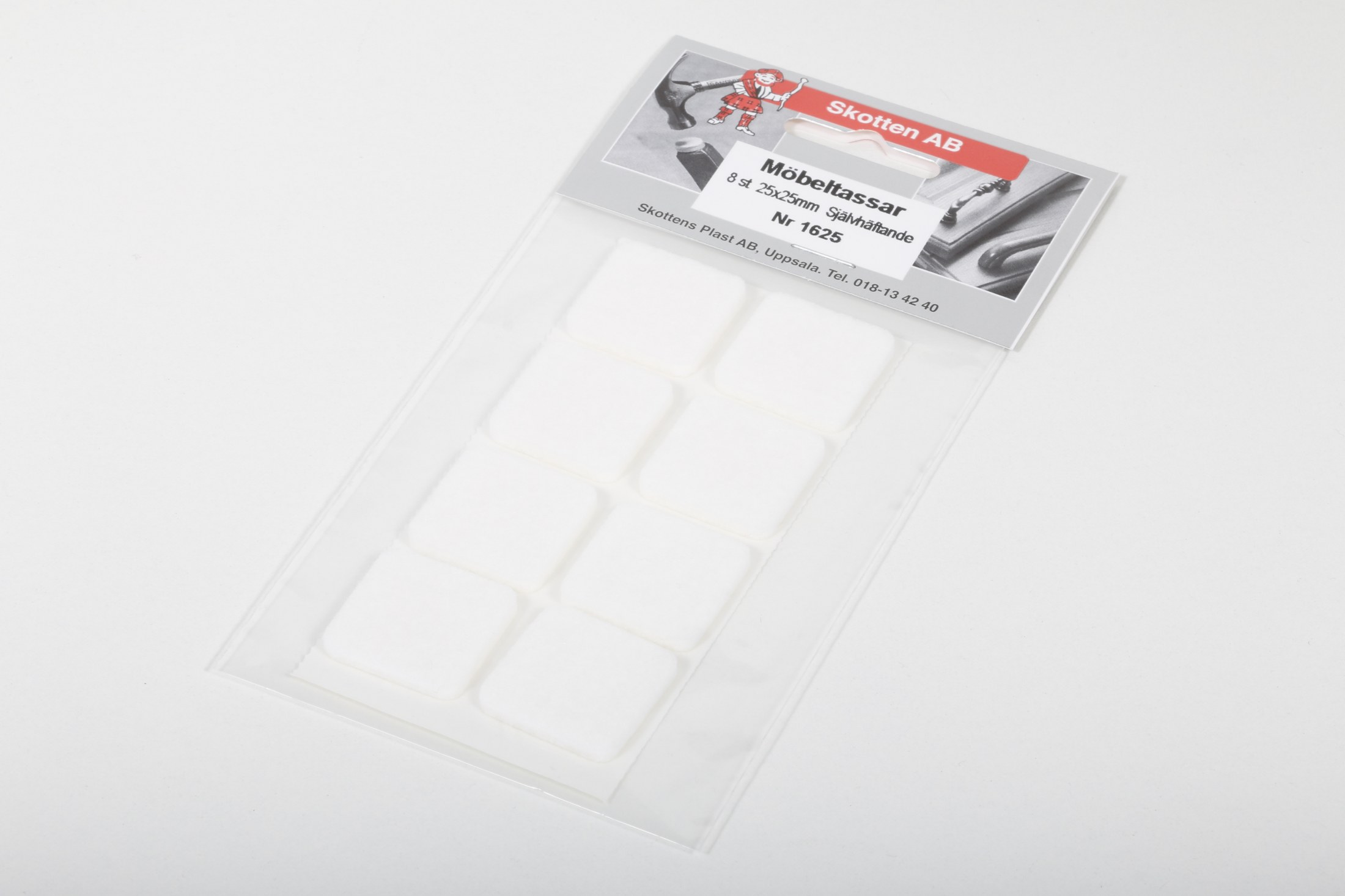 STÓLAFILT 25*25MM HVÍTT 8STK