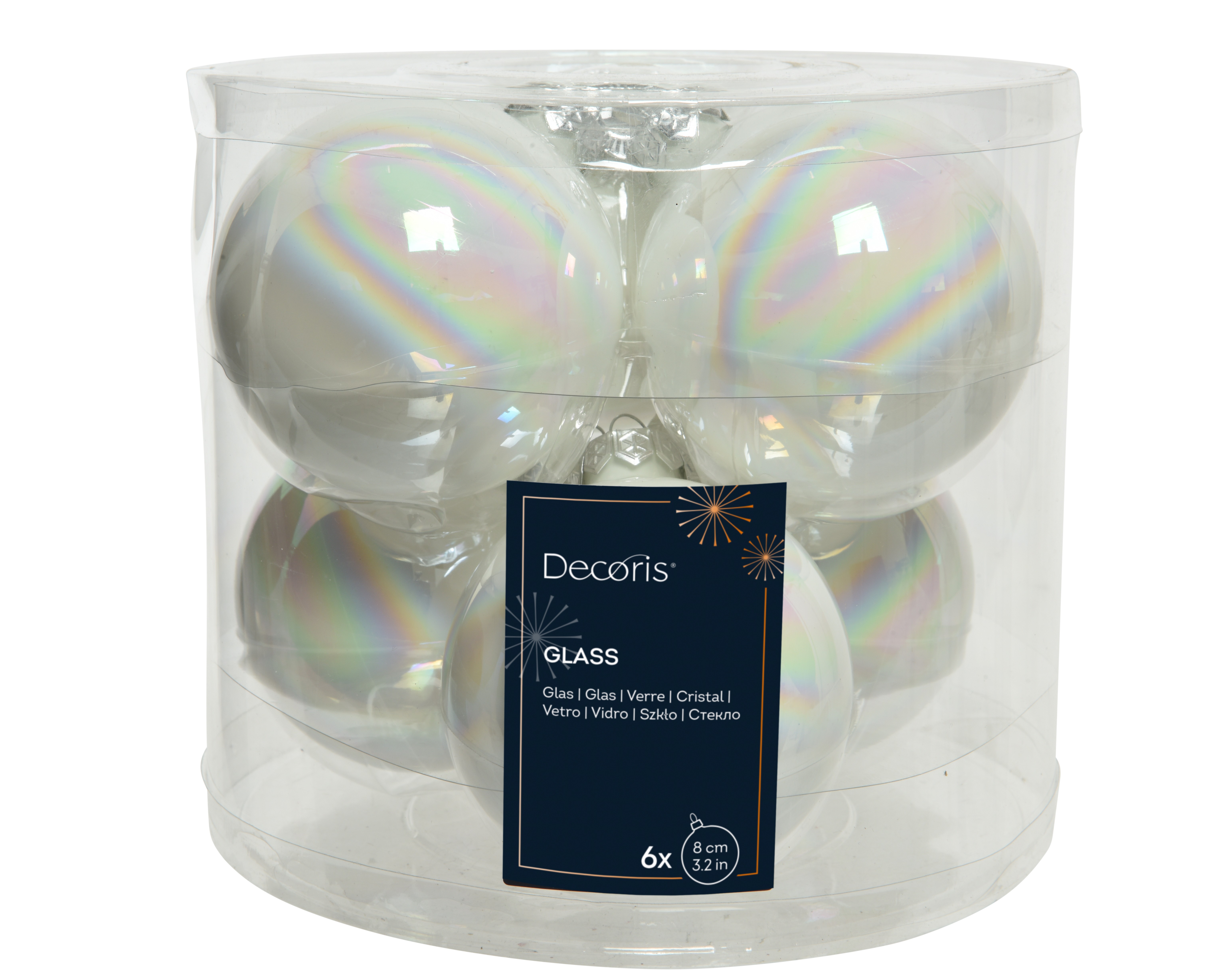 Kúlur 8cm 6stk Iris hvítar/glans