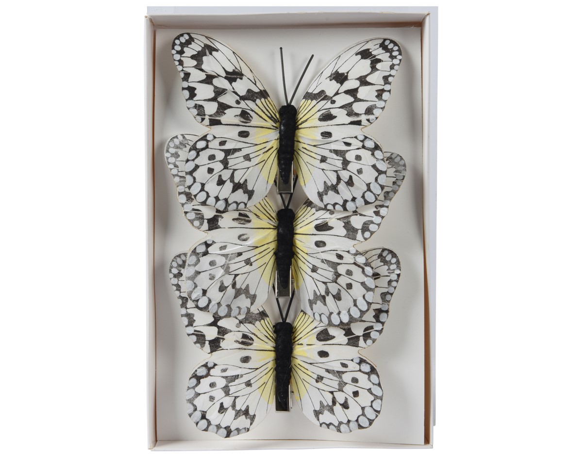 Fiðrildi m/vír 3 í pakka hvít