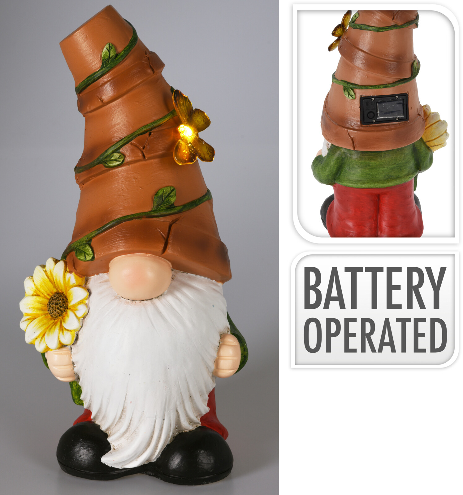 Garðálfur með fiðrildi gengur fyrir rafhlöðu