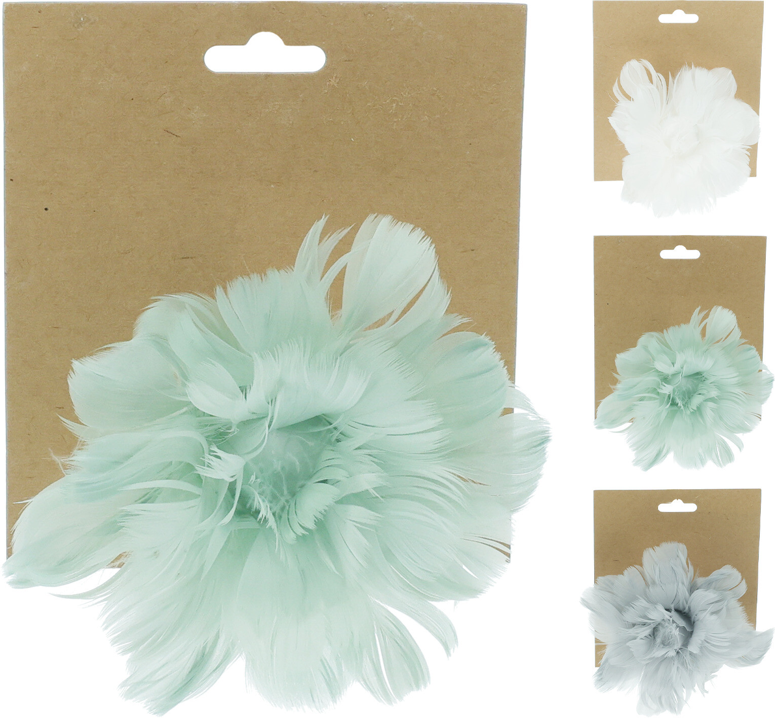 Blóm úr fjöðrum á klemmu 3 litir