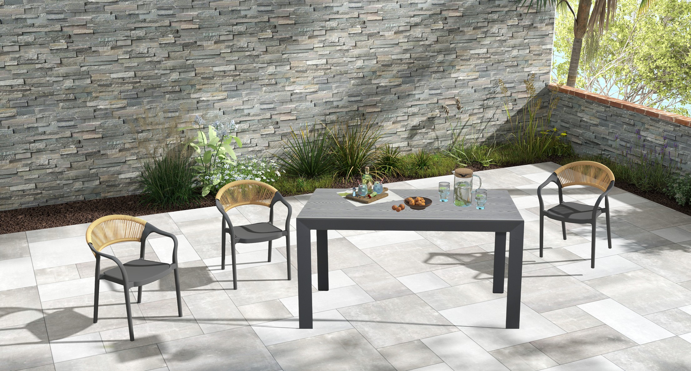 Garðborð ál m/viðarlíki 150x100x75cm grátt