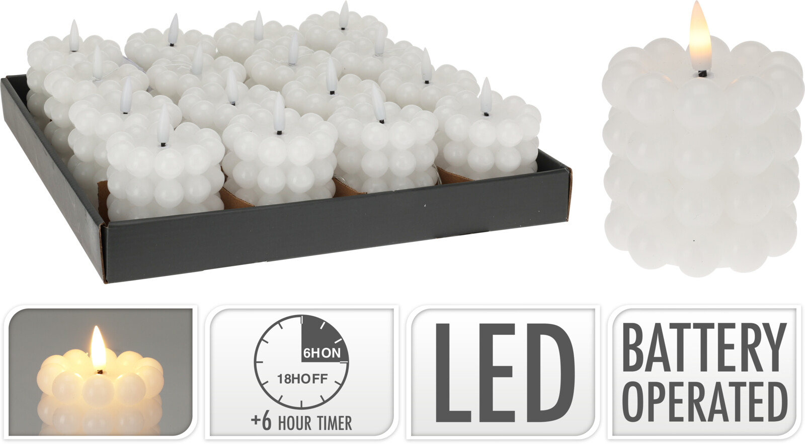 Rafhlöðukerti 75*75mm hvítt