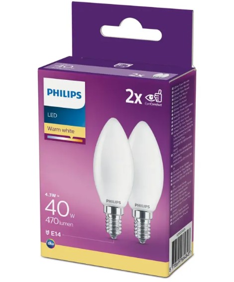 LEDG-Kerti 40w mött E14 2 í boxi - PHS-LEDG-KE40M14-2BX