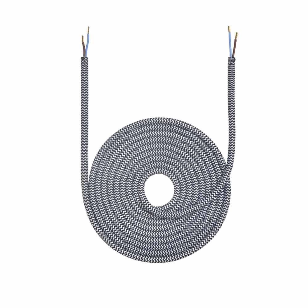 Lampasnúra textíl hvítt/svart 3 mtr