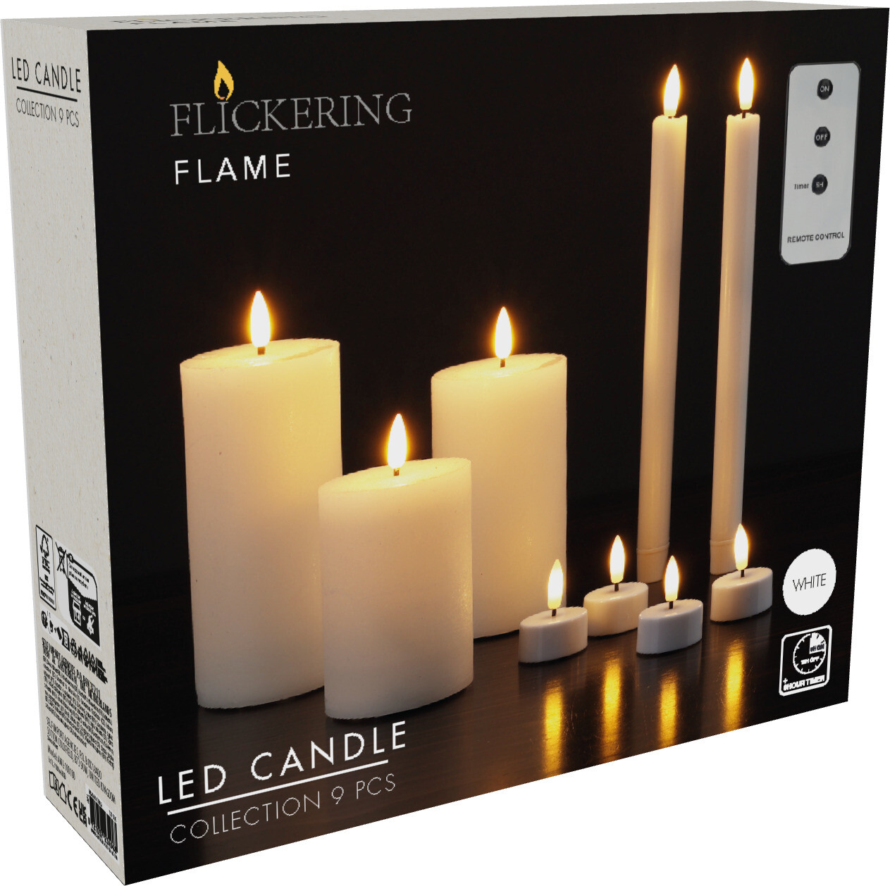 Rafmagnskertasett 9stk hvítt