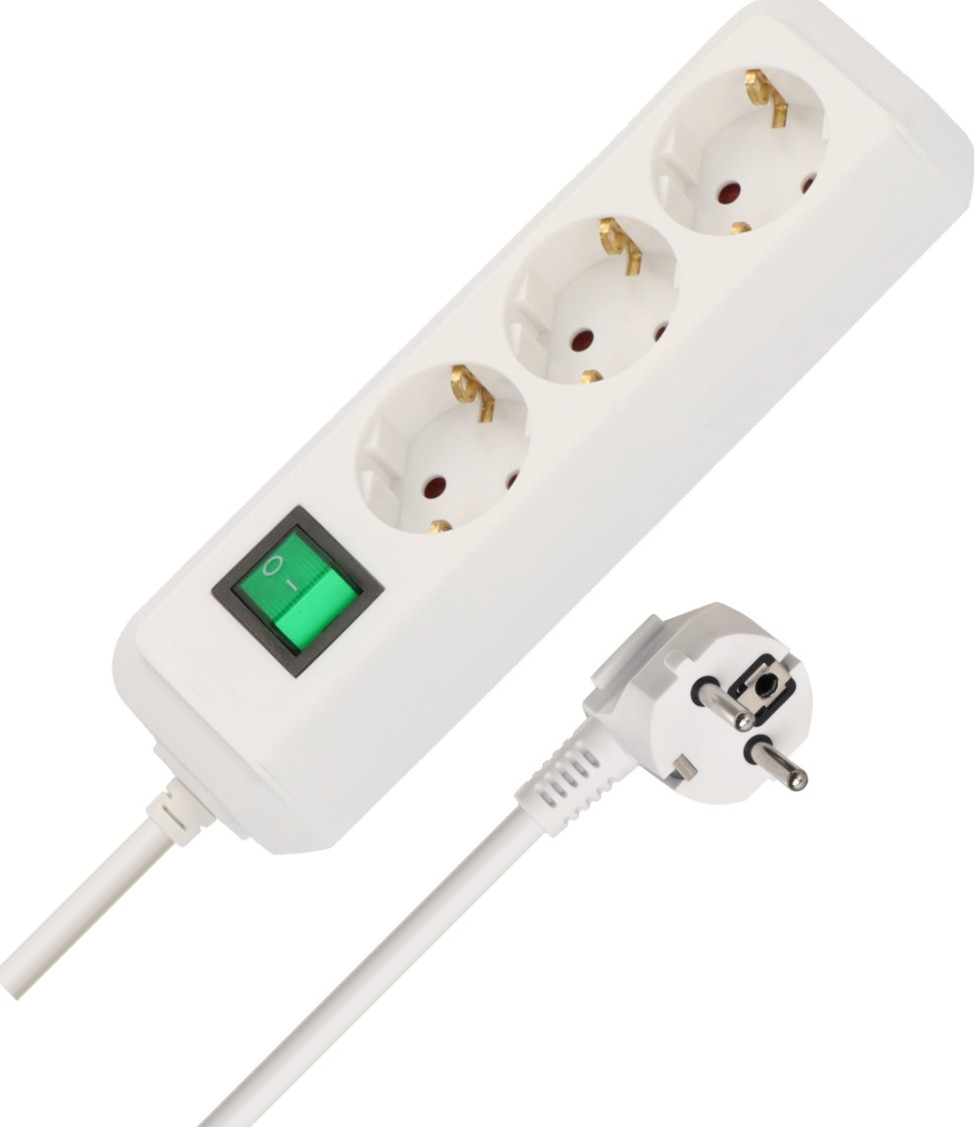 FJÖLTENGI 3F HVÍTT 1,5M MEÐ ROFA ECO LINE, H05VV-F3G1,5