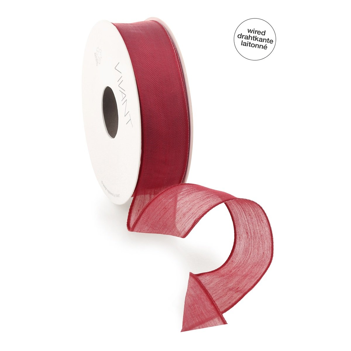 Borði 20m batiste m/vír 25mm vínrautt