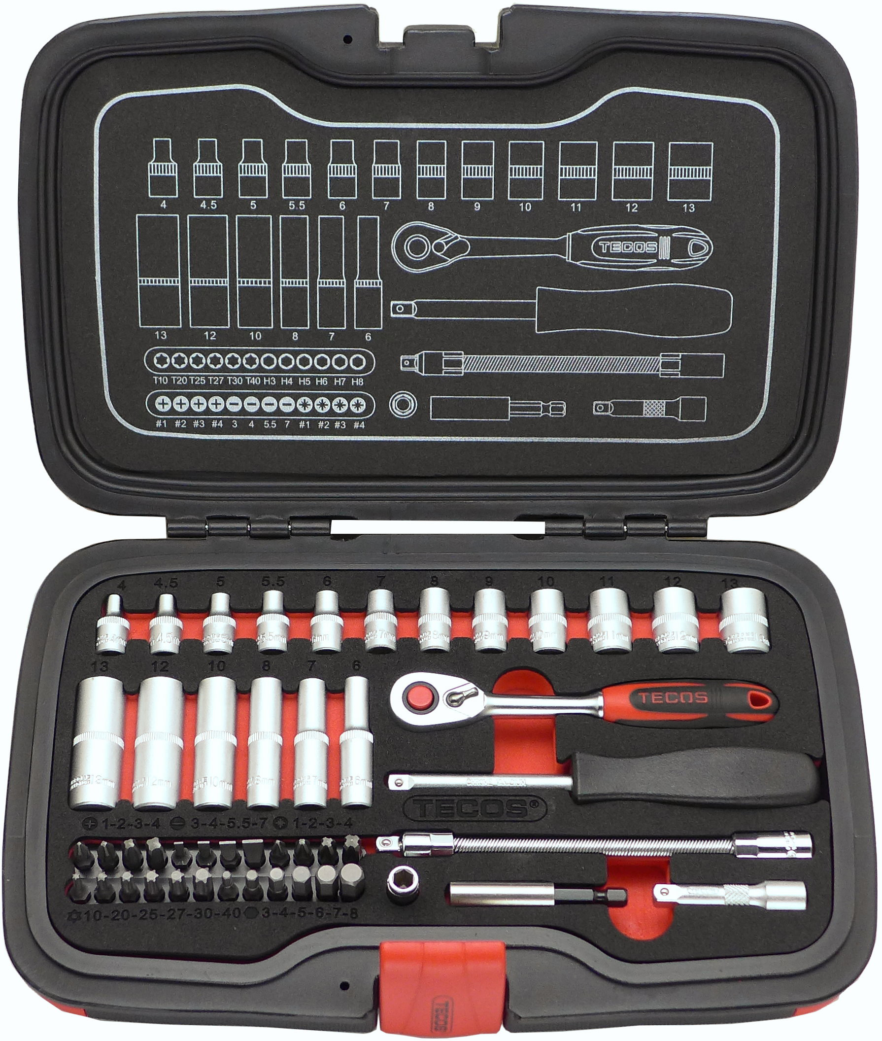 TOPPLYKLASETT TECOS 1/4" 48STK 4-13MM  T-1848