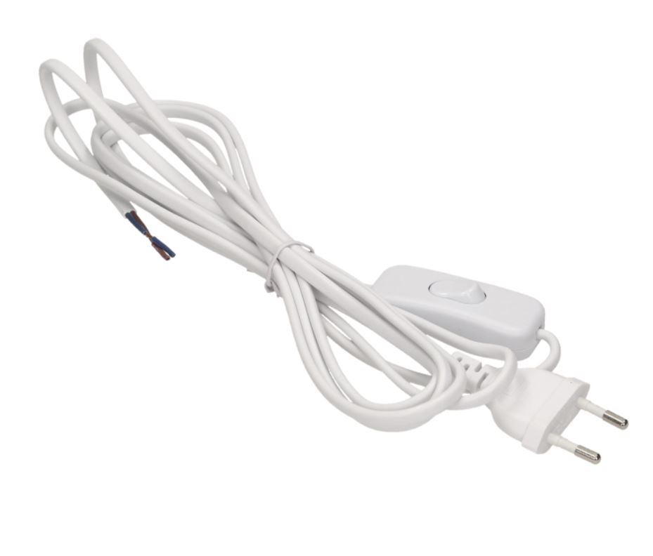 LAMPASNÚRA MEÐ ROFA OG KLÓ HVÍT, OR-AE-1394/W