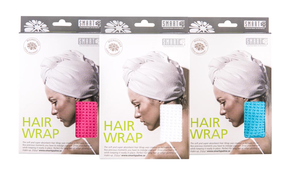 Höfuð handklæði Smart hvítt/blátt/bleikt