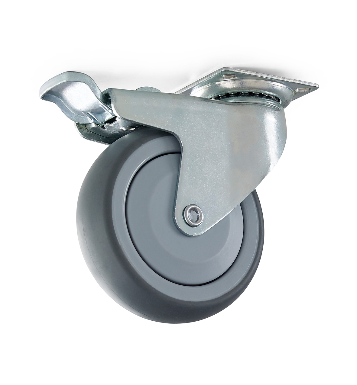 Hjól 125 mm grátt með snúning og bremsum ber 70 kg