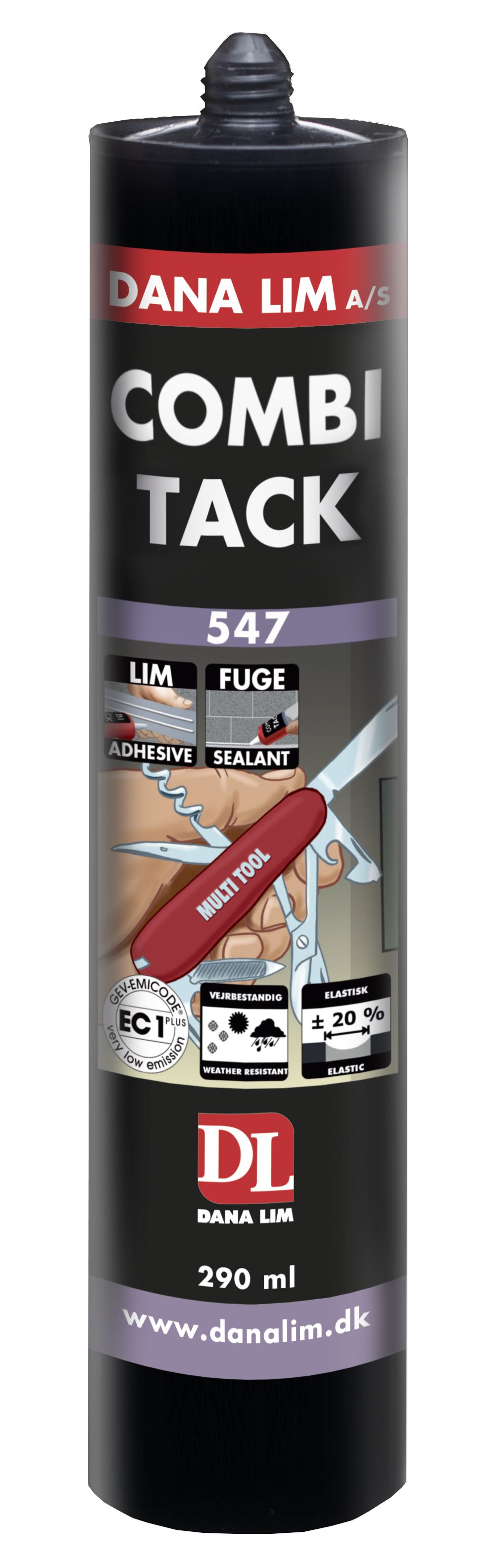 Fjölnota kítti DL Combi Tack 547 svart 290ml