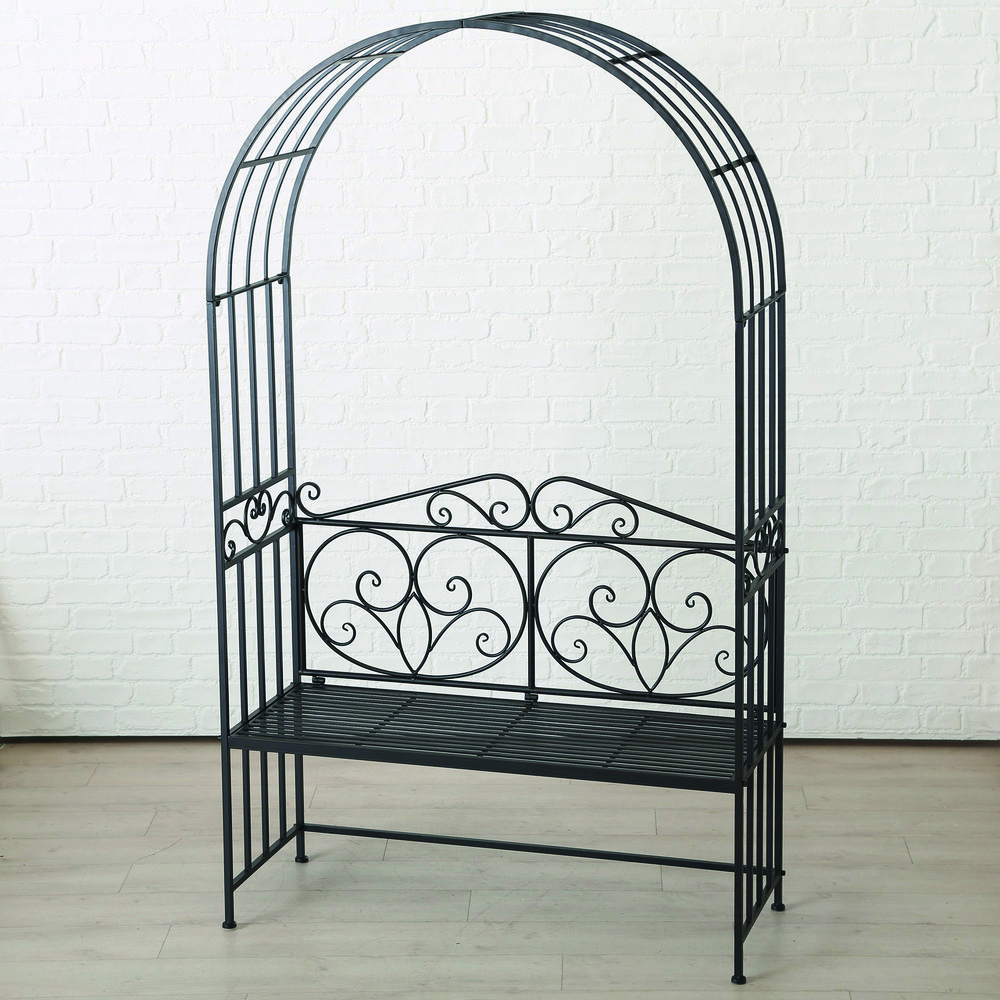 Bekkur með boga H205cm járn dökkbrúnn