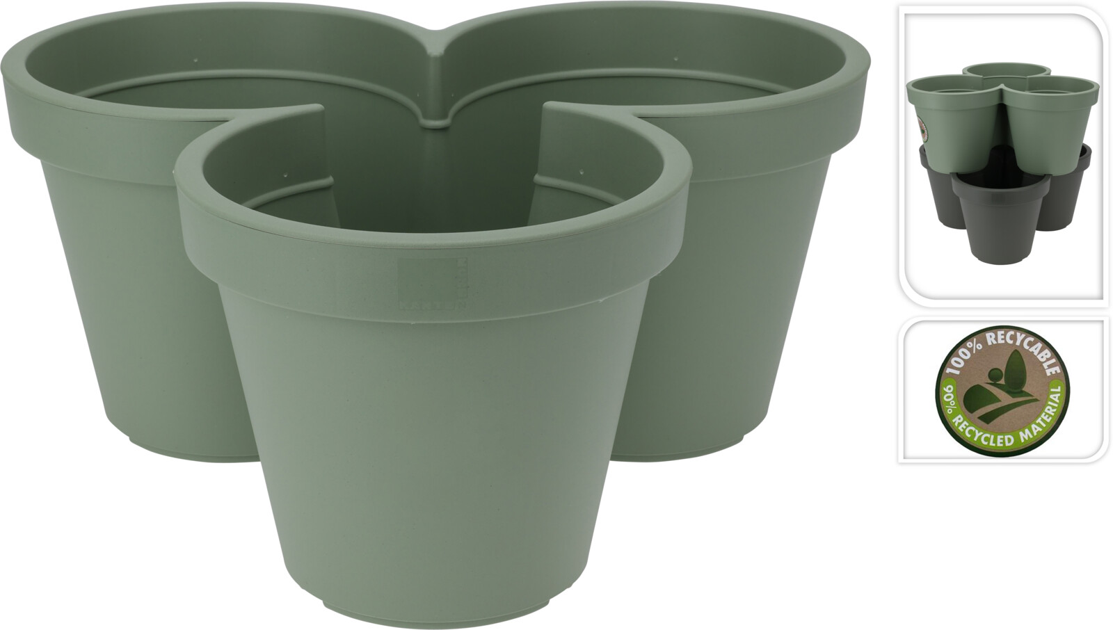 Blómapottur grænn þrefaldur staflanlegur