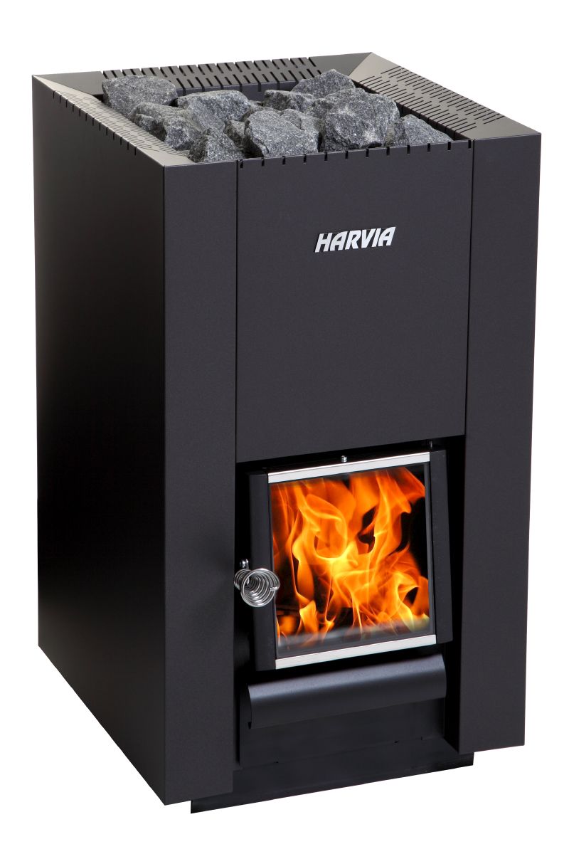 Harvia viðarofn Linear 22 GreeenFlame svartur (9-18m3)