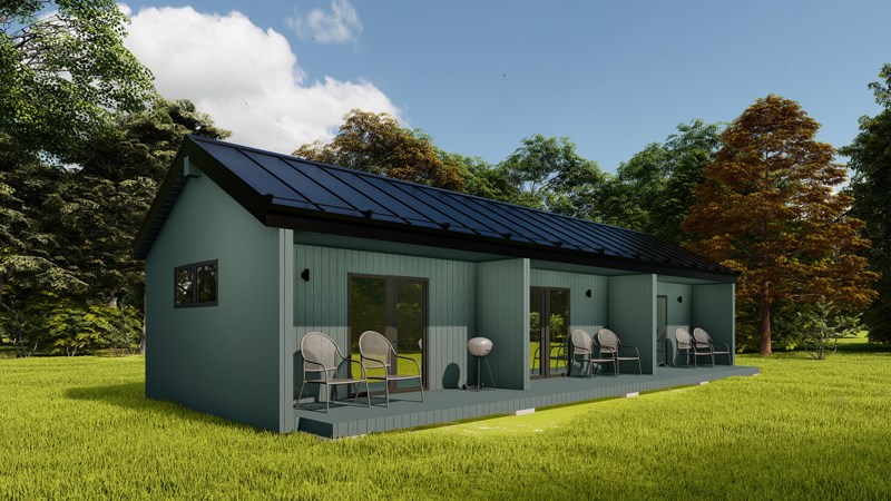 52m² Fullbúið hús þrískipt tvíhalla þak