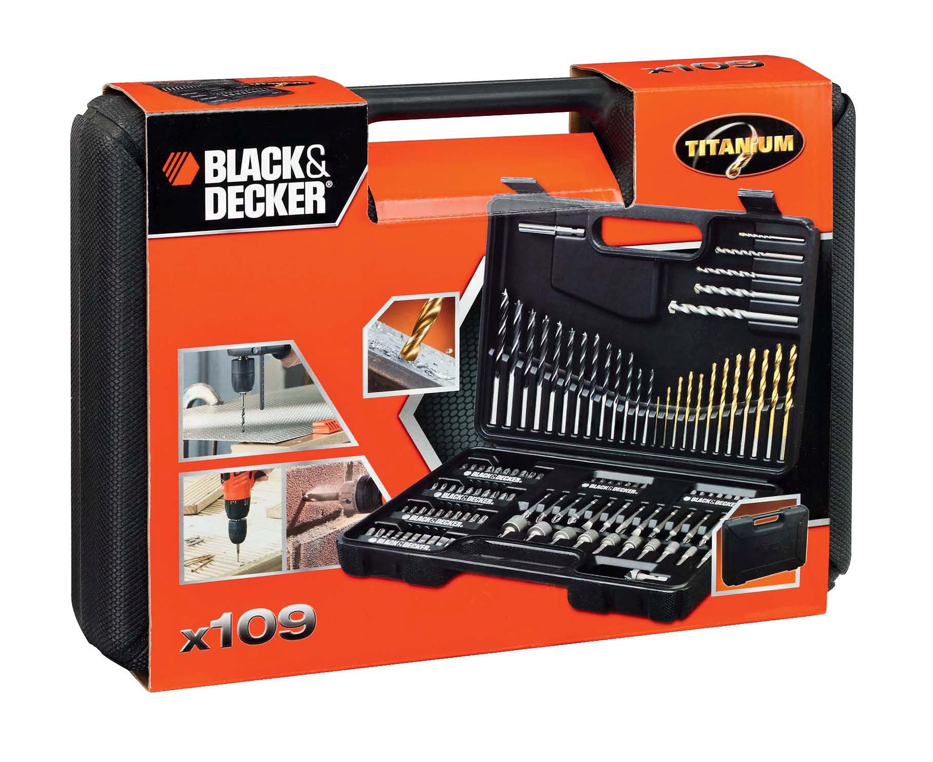 Bita- bora- og topplyklasett Black+Decker 109 st.