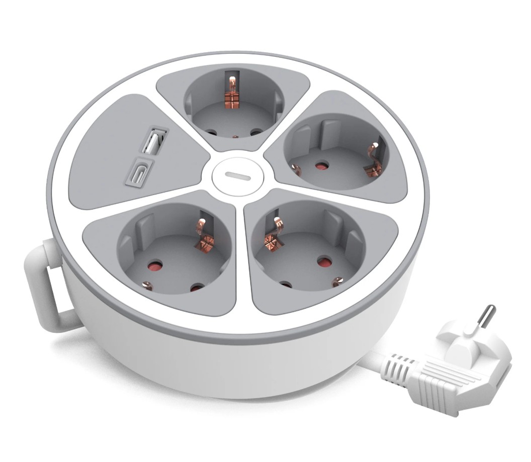 FJÖLTENGI 4F+USB-C/A HV/GRÁTT 2,0M H05VV-F3G1,5 W-30015