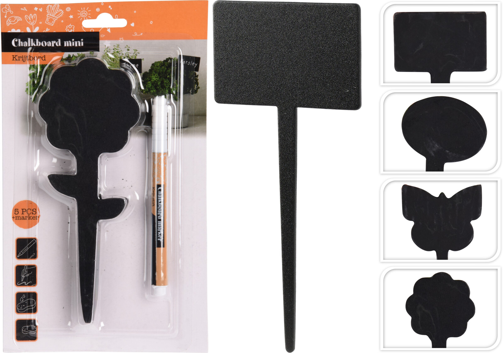 Merkispjöld 5stk svört + krít